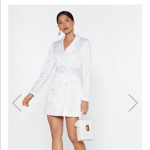 White, belted blazer dress
